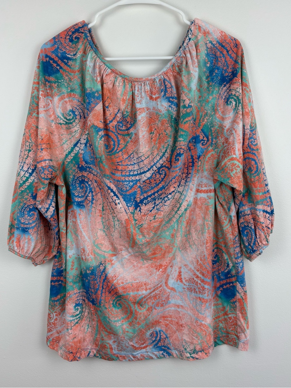 LRL Ralph Lauren Paisley Tie-Neck Peasant Blouse 1X EUC Boho Chic 100% Cotton - Picture 5 of 10